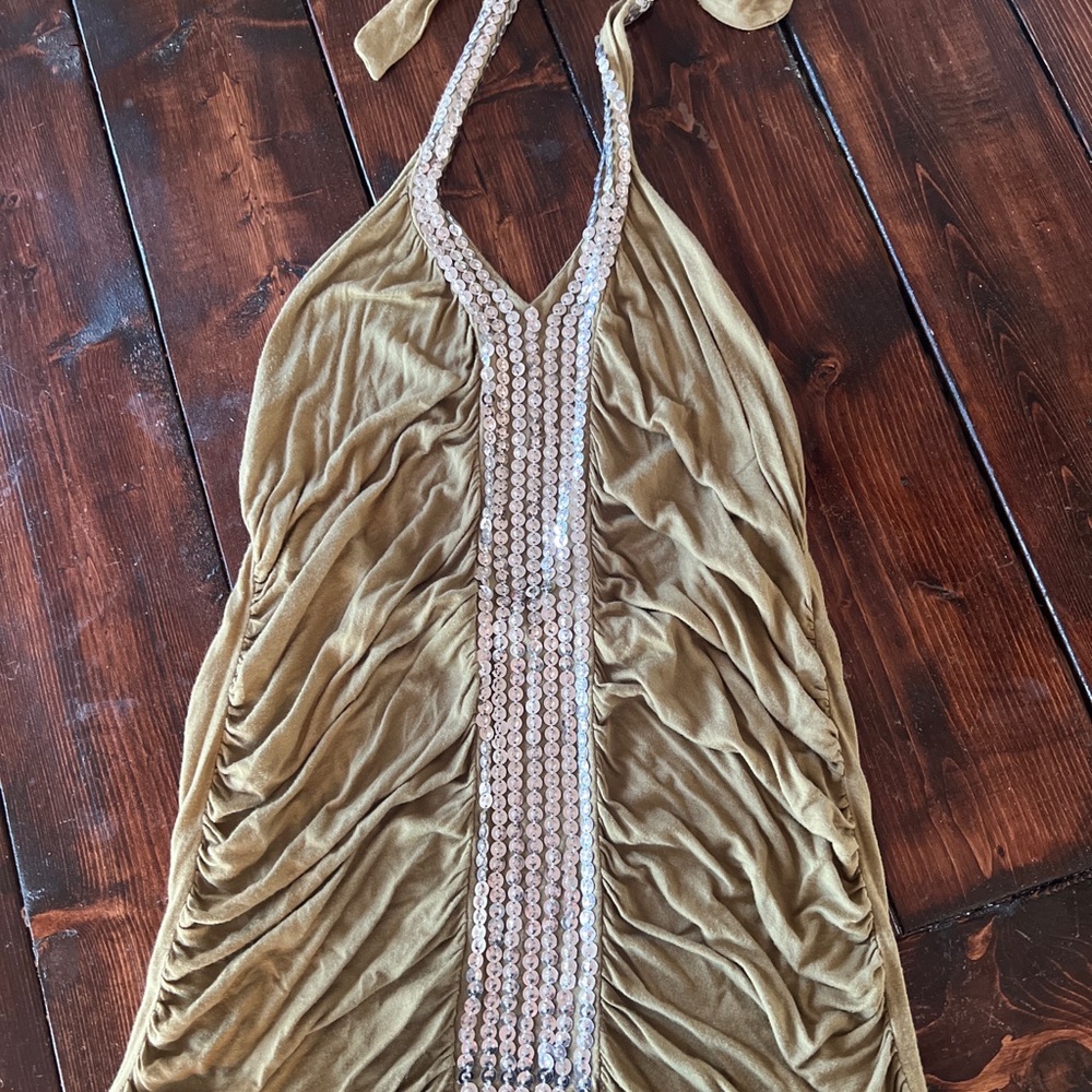 Women's Passport Sequins Collar Halter Top Green Size L